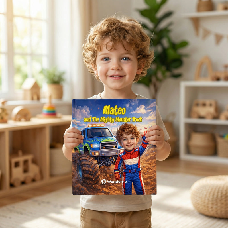 الصبي وشاحنة الوحش الجبارة